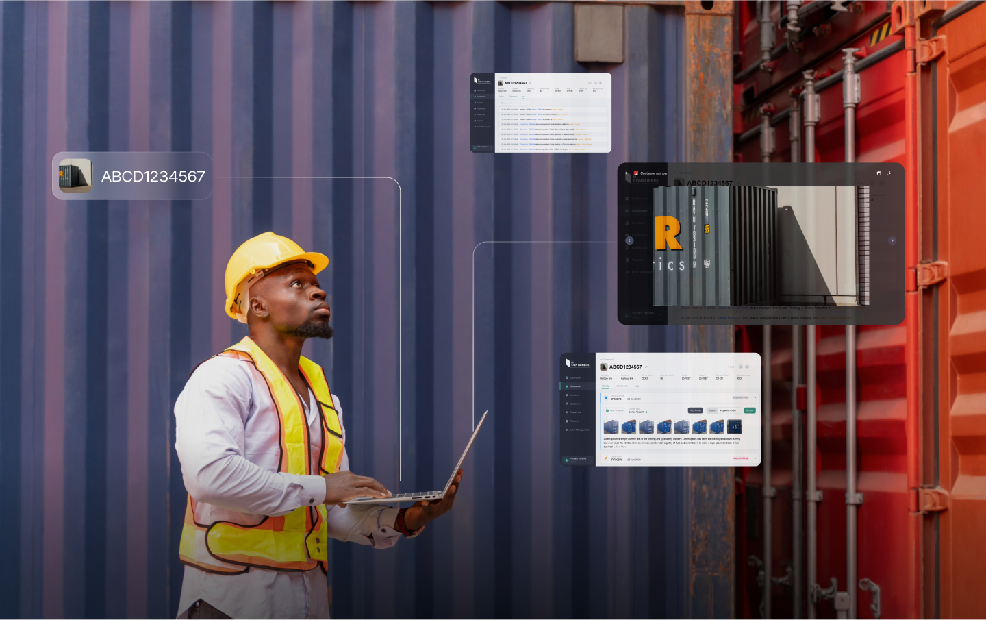 MCAN container inspection app desktop screens showing inspection workflow and data accuracy features