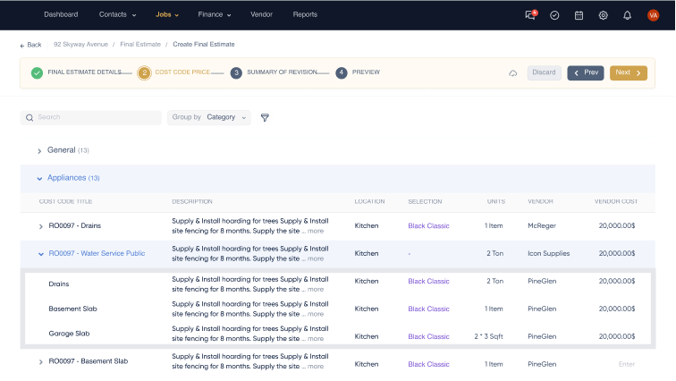 Financial management dashboard displaying project budget overview and invoice tracking